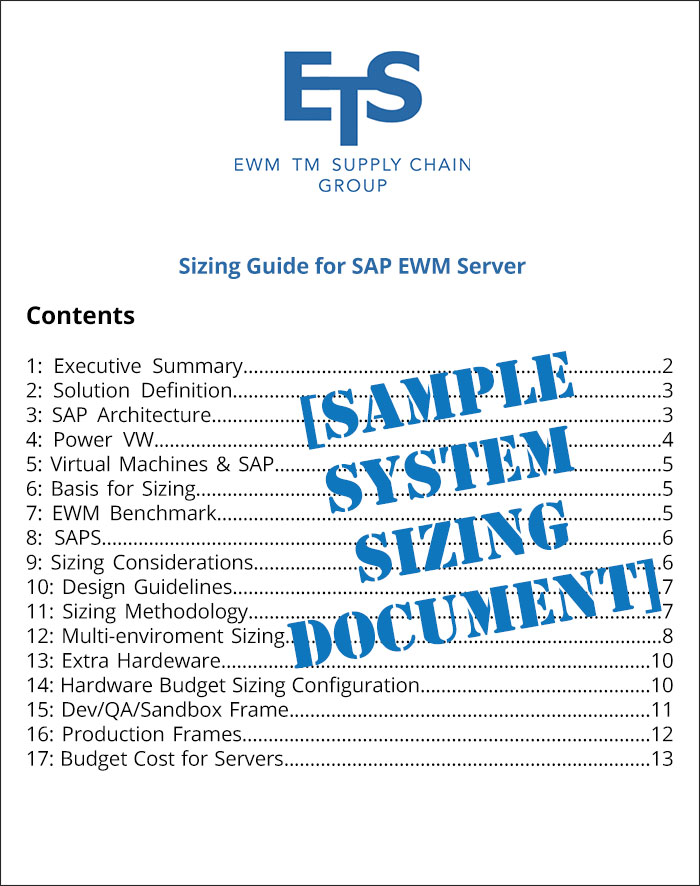 Sample Sizing Document for SAP EWM Server